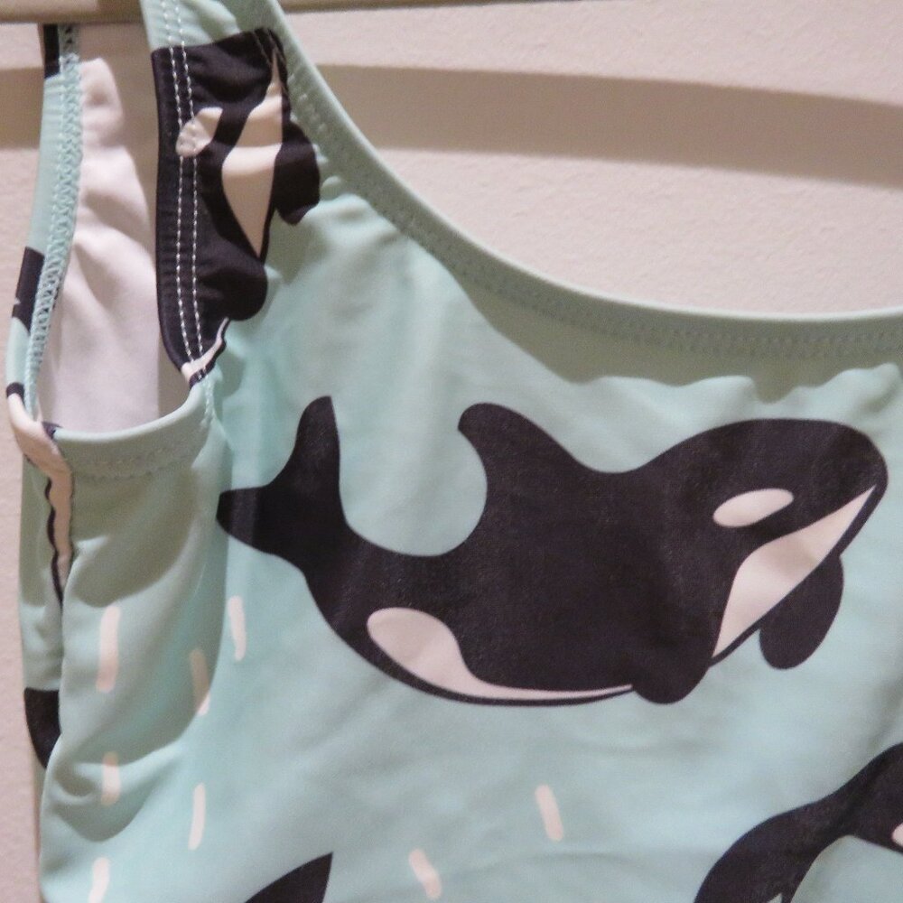 BATOKO Orca Print One Piece Swimsuit in Light Blue Whimsical Summer Stretch XS - Picture 5 of 13